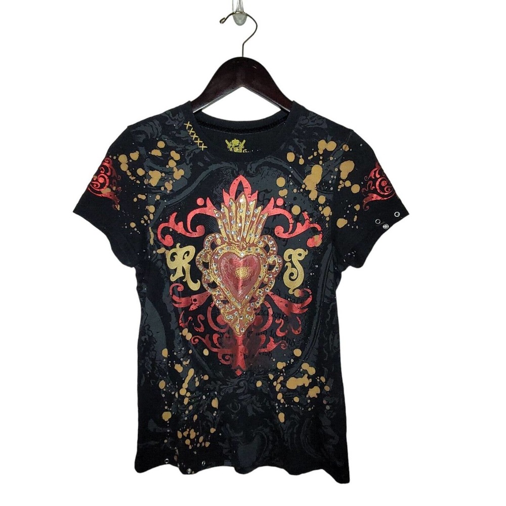 VTG Y2k Rebel Spirit Size L Embellished Graphic T Shirt Indie Grunge 90s Goth